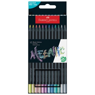 FABER-CASTELL Drvene boje Black Edition Metallic, 12 boja, trokutaste, blister