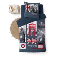 DOUCEUR D'INTÉRIEUR Posteljina City London 140x200 cm za krevet za jednu osobu od pamučnog materijala tamno plava