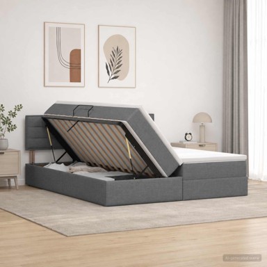 Krevet s od storage s uzglavljem 2 kom., lažna koža, tamnosivi