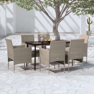 Vrtna garnitura, 7-dijelni vrtni blagovaonski set s jastucima, dužina stola 140 cm, bež i crna