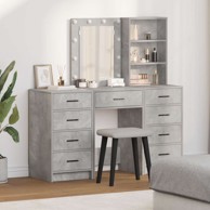Set toaletnog stola od 3 dijela s LED - siva boja betona, konstruirano drvo