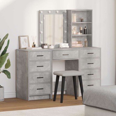 Set toaletnog stola od 3 dijela s LED - siva boja betona, konstruirano drvo