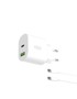 KSIX Mrežni punjač GaN ultrabrzi 30W USB-C + USB-A + USB-C na USB-C kabel 1 m