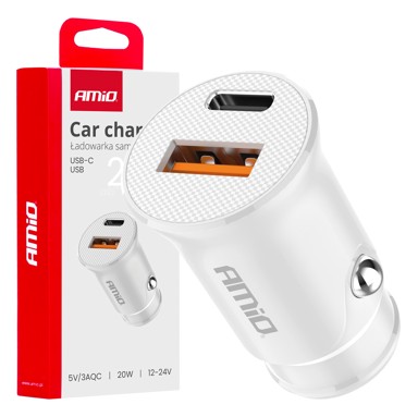 AMIO Auto punjač USB-A + USB-C 20W 12/24V