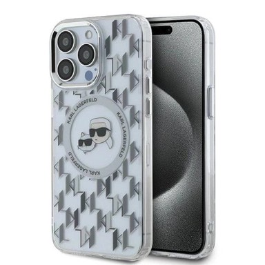 Karl Lagerfeld IML Monogram Karl & Choupette Head MagSafe maskica za iPhone 15 Pro, prozirna