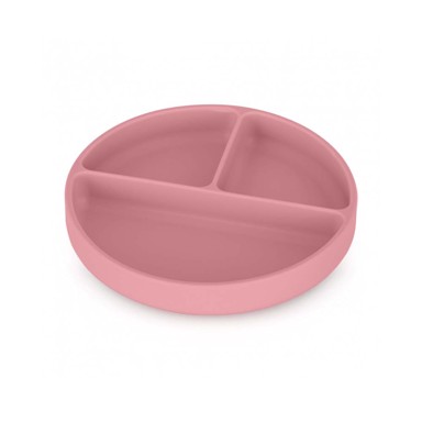 PETITEMARS Silikonski okrugli tanjur s odjeljcima i vakuumom 6 m+ Take&Match, Dusty Rose