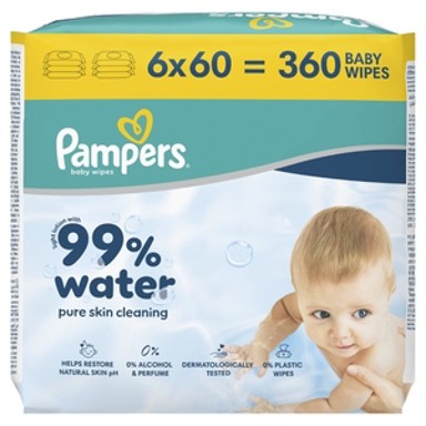 PAMPERS Vlažne maramice, Aqua, 6 pakiranja, 360 kom