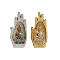 DKD HOME DECOR Ukrasna figura Buda, smola, 10 x 7,2 x 20,9 cm, 2 kom, sivo-zlatna