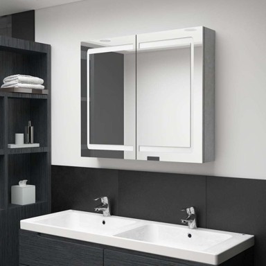 LED kupaonski ormarić s ogledalom 80 x 12 x 68 cm, drvo, beton siva