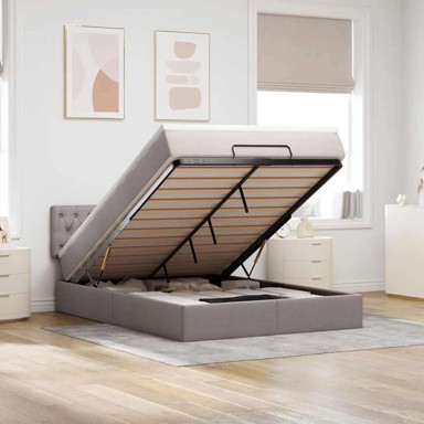 Otoman krevet s madracem i LED diodama, 140 x 190 cm, tkanina, sivo-smeđi