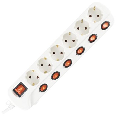 HOME Kabel naponski letva, 6 utičnica, 1.0mm2, 1.5m, bijeli