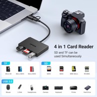 UGREEN USB-C/A hub, 4 priključka (2x USB-A, 1x SD, 1x TF), sivi