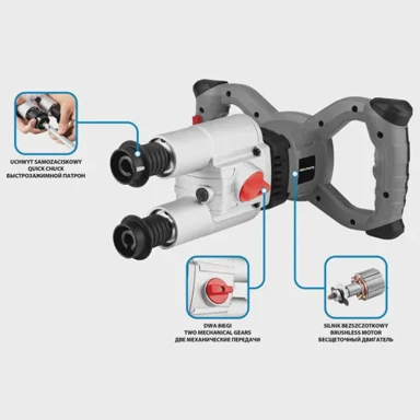 NEO TOOLS Akumulatorska mješalica Energy+ s dvostrukom glavom, 18V Brushless, bez baterije