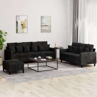 3-dijelni set sofa s jastucima i tabureom baršunasti, crna