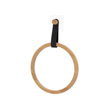 TENDANCE Držač ručnika okrugli, bambus/imitacija kože, crni