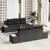 Set vrtnih sofa od 7 dijelova s jastučićima, poliratan akacija, crni