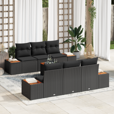 Set vrtnih sofa od 7 dijelova s jastučićima, poliratan akacija, crni