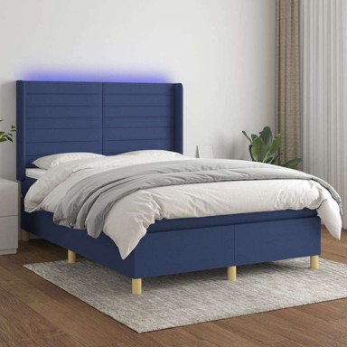 Box Spring krevet s madracem, plavi, 140x190 cm, vodoravne pruge