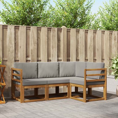 Set vanjskih sofa s jastukom, 4 kom, prirodni i svijetlosivi