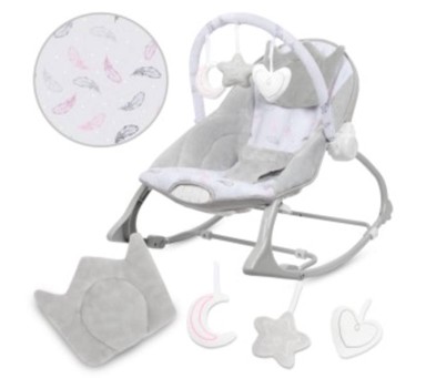 KIDWELL Stolica za ljuljanje Pino, siva s uzorkom perja  