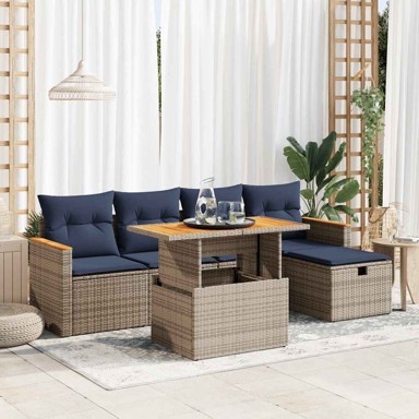 6-dijelni set vrtnih sofa, poliratan i bagrem, s jastucima, sivi