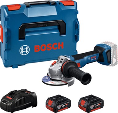 BOSCH Kutna brusilica GWS 18V-11 PS, akumulatorska, 125 mm, 18 V, 2 × 5,0 Ah, punjač, L-BOXX