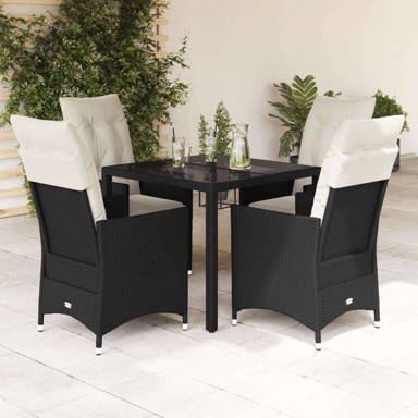 Vrtna garnitura, 5-dijelni set s jastucima od poliratana, 90 x 90 x 75 cm, s podignutom nogom, crna