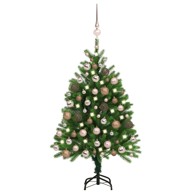 Božićno drvce umjetno, osvijetljeno s kuglicama, 120 cm, zeleno, rose gold kuglice