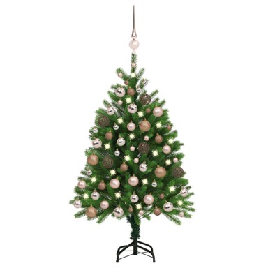 Božićno drvce umjetno, osvijetljeno s kuglicama, 120 cm, zeleno, rose gold kuglice