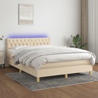 Krevet box spring s madracem LED krem 140x200 cm od tkanine