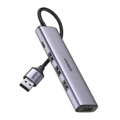 UGREEN USB hub CM473, USB-A, 1x USB-C, 4x USB-A 3.0, sivi