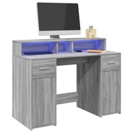 Radni stol s LED svjetlima, 120x55x91 cm, sivi hrast