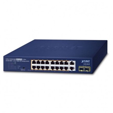 PLANET Switch, 16×10/100/1000T portova s 802.3at PoE, 2×10/100/1000T + 2×1000X SFP portova, stolni/rackmount model