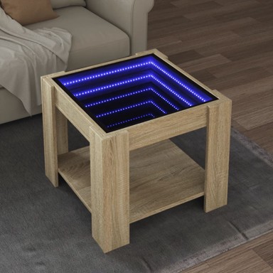 Stolić za kavu LED boja hrasta 53x53x45 cm konstruirano drvo
