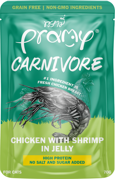 PRAMY CAT Hrana Carnivore, piletina s preljevom od škampa u želeu, 70 g