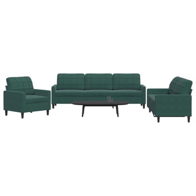3-dijelni set sofa s jastucima tamnozeleni baršunasti