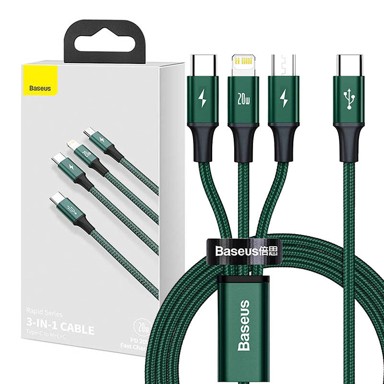 BASEUS Kabel Rapid, 3u1, USB-C za M+L+T, 20W, 1.5m 