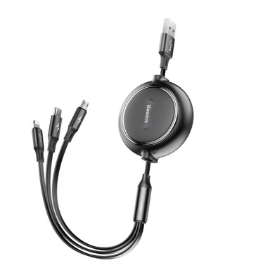 BASEUS USB kabel Golden Loop 3in1 - micro USB / Lightning / USB-C 35-120cm, crno