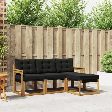 Set vanjskih sofa s jastukom 4 kom, prirodna/crna