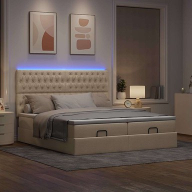 Otomanski okvir kreveta s madracima, krem, 200x200 cm