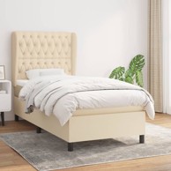 Krevet s oprugama i madracem krem 90 x 190 cm od tkanine
