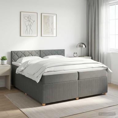 Boxspring krevet s madracem 200 x 200 cm tkanina dizajn s rombovima, tamnosivi