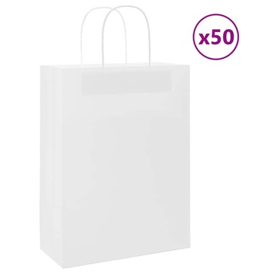 Papirnate vrećice 50 kom s ručkama 26x12x35 cm, bijele