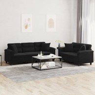 2-dijelni set sofa s jastucima crni od mikrovlakana
