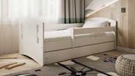 Drveni dječji krevet Classic 2 s ladicom, 140x80 cm, bijeli, spužvasti PE madrac