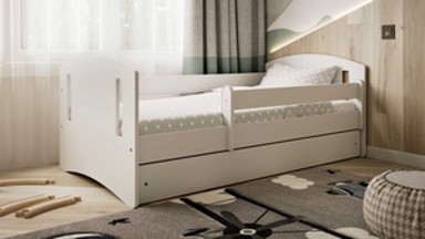 Drveni dječji krevet Classic 2 s ladicom, 140x80 cm, bijeli, spužvasti PE madrac
