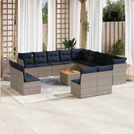 Set vrtnih sofa, 14 kom, poliratan, s jastucima, siva