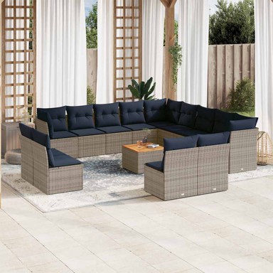 Set vrtnih sofa, 14 kom, poliratan, s jastucima, siva