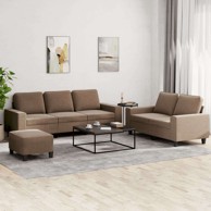 Set sofa 3-dijelni s jastučićima i tabureom, smeđa