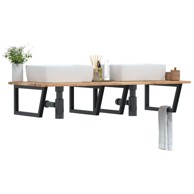 Zidna polica za umivaonik od čelika i masivnog bagremovog drva, smeđa i crna, 140x60x2 cm